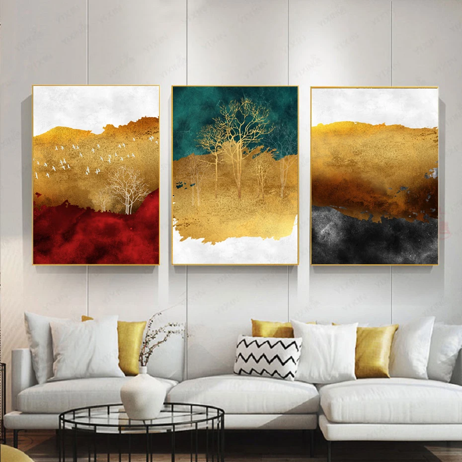 

Nordic Modern Golden Bird Forest Elegant Light Luxury Niche Decoration Canvas Painting Living Room Study Art Decoration