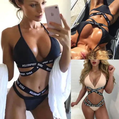 Купальник женский с чашками пуш-ап модный пикантный бюстгальтер буквенным