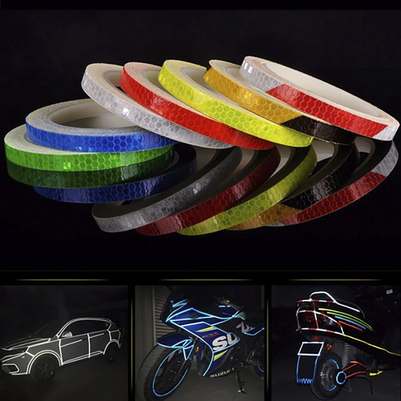

Car-Styling Luminous Stickers 8 Meter Car Reflective Stickers 7 Colors Motorcycle Bicycle Body Rim Wheel Stripe Tape Paper