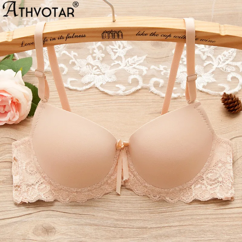 

ATHVOTAR Lace Lady Bras Sexy Push Up Bralette Back Closure Adjusted Lingerie Solid Color Underwears