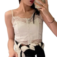 white lace sexy crop tops tees women sleeveless cami top summer white v neck spaghetti strap top party club dollskill