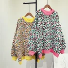 Женский теплый плотный свитер с леопардовым принтом, зимние женские пуловеры, женский осенний свитер с круглым вырезом и пышными длинными рукавами