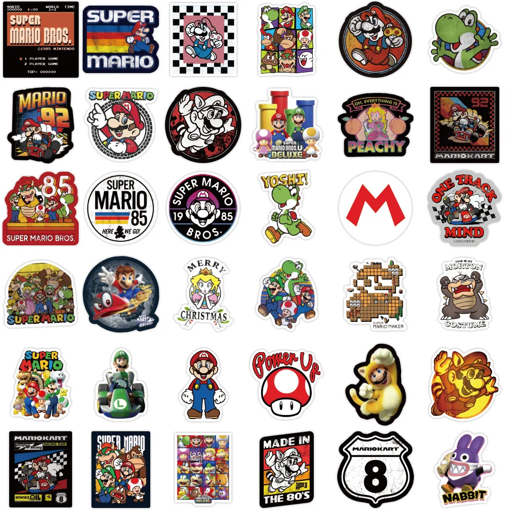Pegatinas de equipaje de estilo Mario para decoraci&oacute;n de botellas de agua, pegatinas de dibujos animados, para regalos, bricolaje, port&aacute;til, tel&eacute;fono, nevera, guitarra, 100 Uds.-3