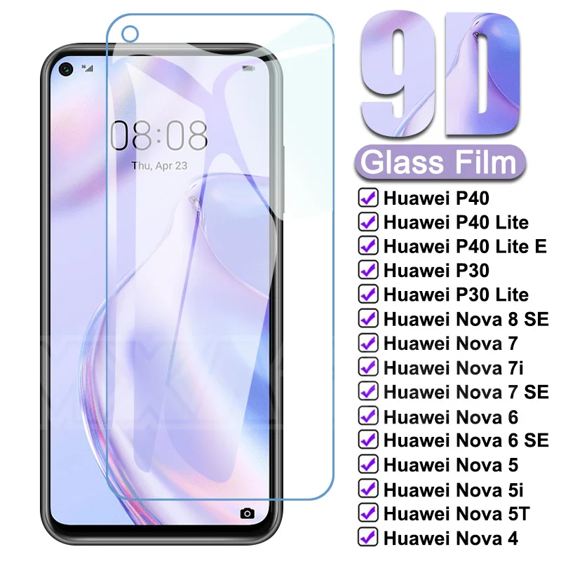 

9D Tempered Glass For Huawei Nova 8 7 6 SE 5 5i 5T 4 4E 3 3i 3T 2i Screen Protector P30 P40 Lite E Protective Glass Film Case