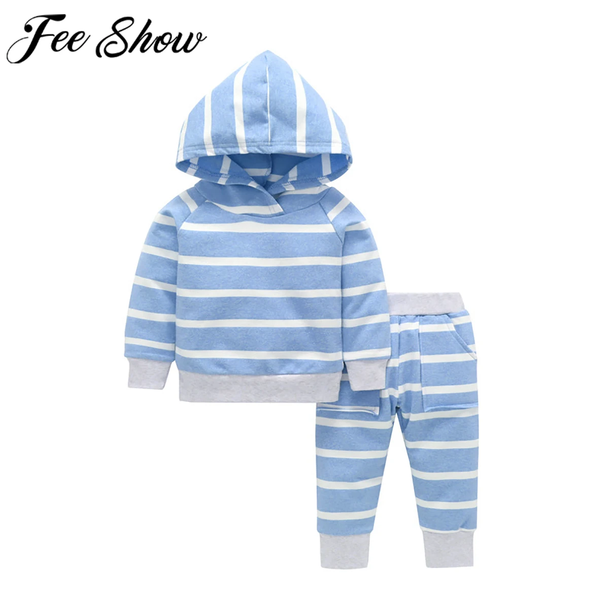 

Newborn Baby Boys Girl Clothes Striped Long Sleeve Hooded Sweatshirt Pants 2pcs Sport Outfit Cotton Infant Baby Tracksuit Sets