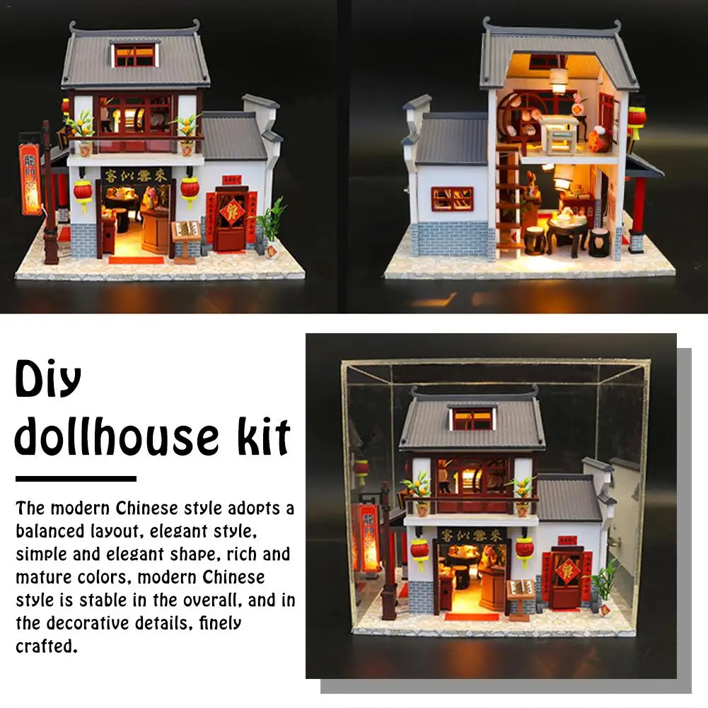 DIY Hut Longmen ИНН ручной работы деревянная модель дома инновационная игрушка головоломка Собранный подарок на день рождения DIY Набор для кукольного домика