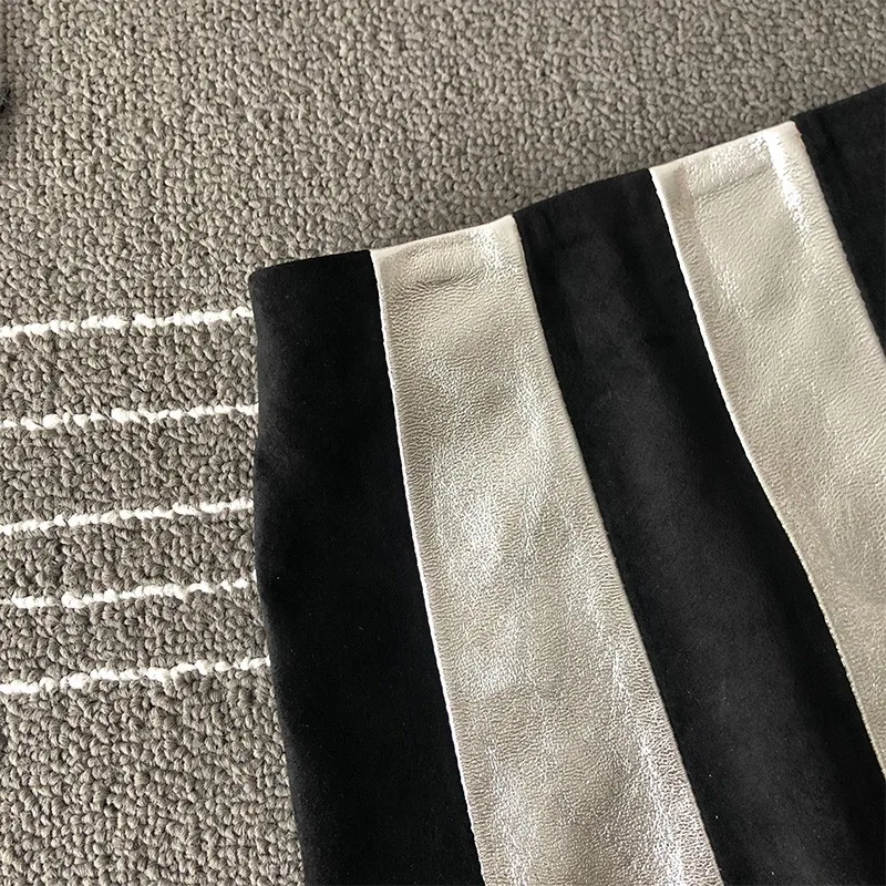 

2021 New Women Sexy Mini Sheepskin Genuine Leather Skirt Short A Line Colors Mixed Striped High Waist Ladies Slim Fit Wrap Skirt