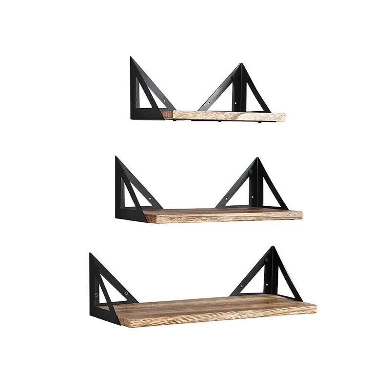 

3pcs Wooden Iron Wall Shelf Wall Mounted Storage Rack Organization For Kitchen Bedroom Home Decor DIY Wall Decoration Holder
