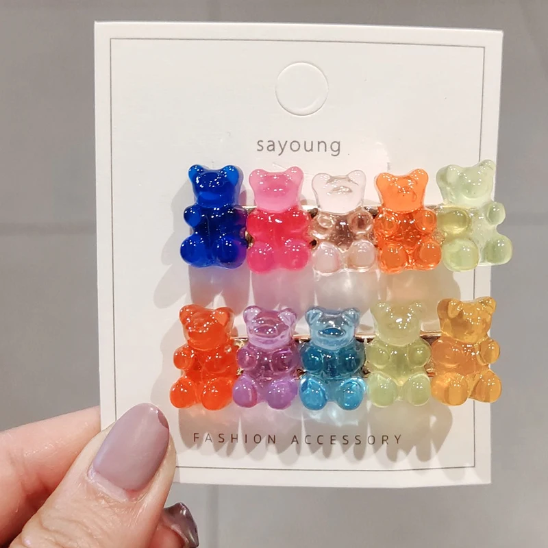 

Cute Bear Fashion Hairpin Korean Temperament Small Animal Jelly Color Bangs Clip Hair Accessories for Women