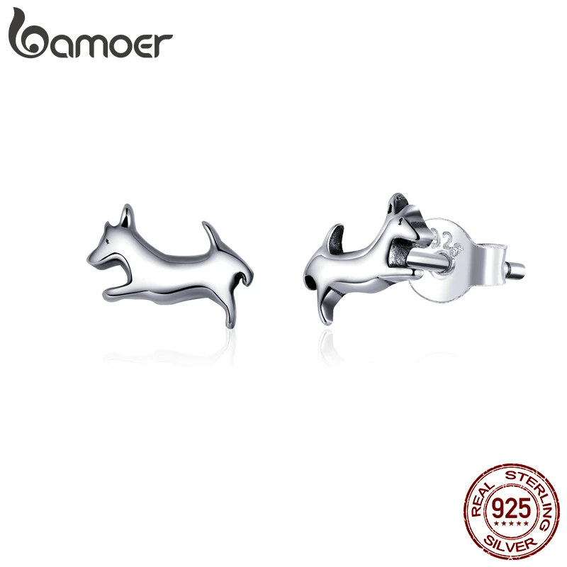 Bamoer GXE818 Оригинальные серьги-гвоздики с щенком из гипоаллергенного стерлингового серебра 925 простой минималистичный женский трендовый ювелирный подарок для девушки.