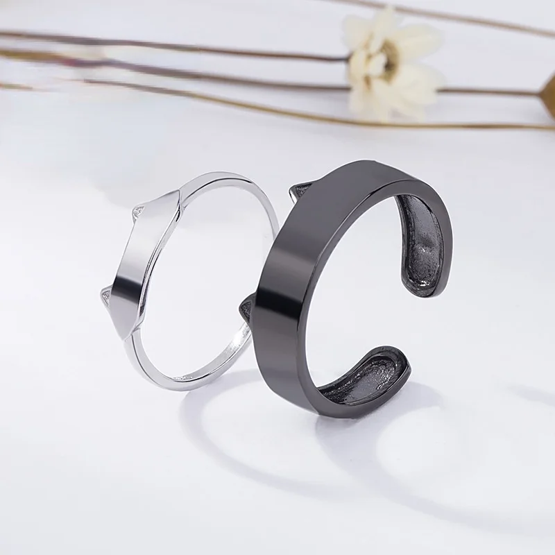 

925 Silver Ring Retro Simplicity Black Cat White Cat Lovers 925 Sterling Silver Temperament Personality Opening Silver 925 Ring