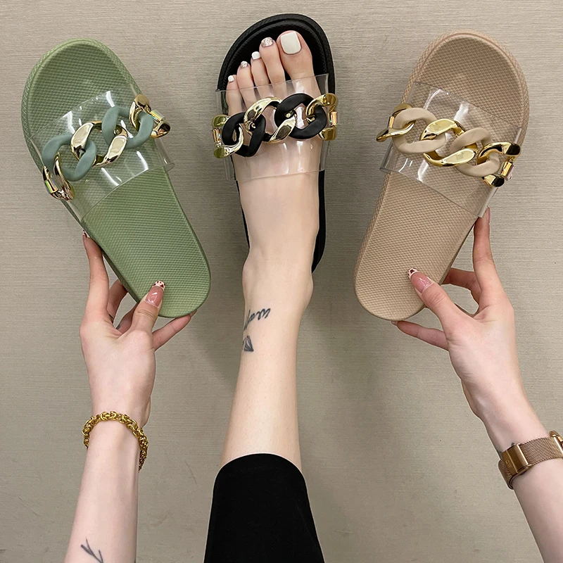 

Shoes Ladies' Slippers Platform Transparent Heel Low Rubber Flat Slides Fabric PVC Rome PU Shoes Woman 2021 Rubber Slippers Plat