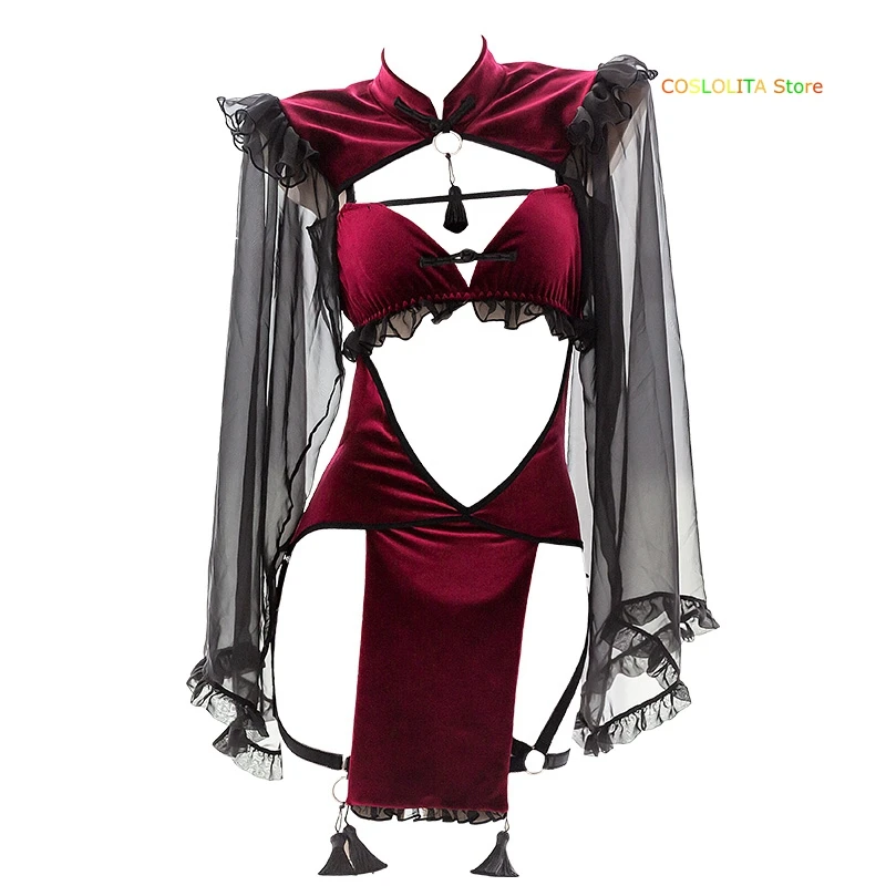 

Retro Women Nets Yarn Kawaii Battle Cheongsam Teen Girls Sweet Slim Tight Hollow Out Harajuku Punk Sexy Backless Dress Cosplay