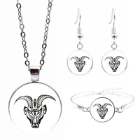 creative bull head art photo jewelry set cabochon glass pendant necklace earring bracelet totally 4 pcs for womens fashion gift