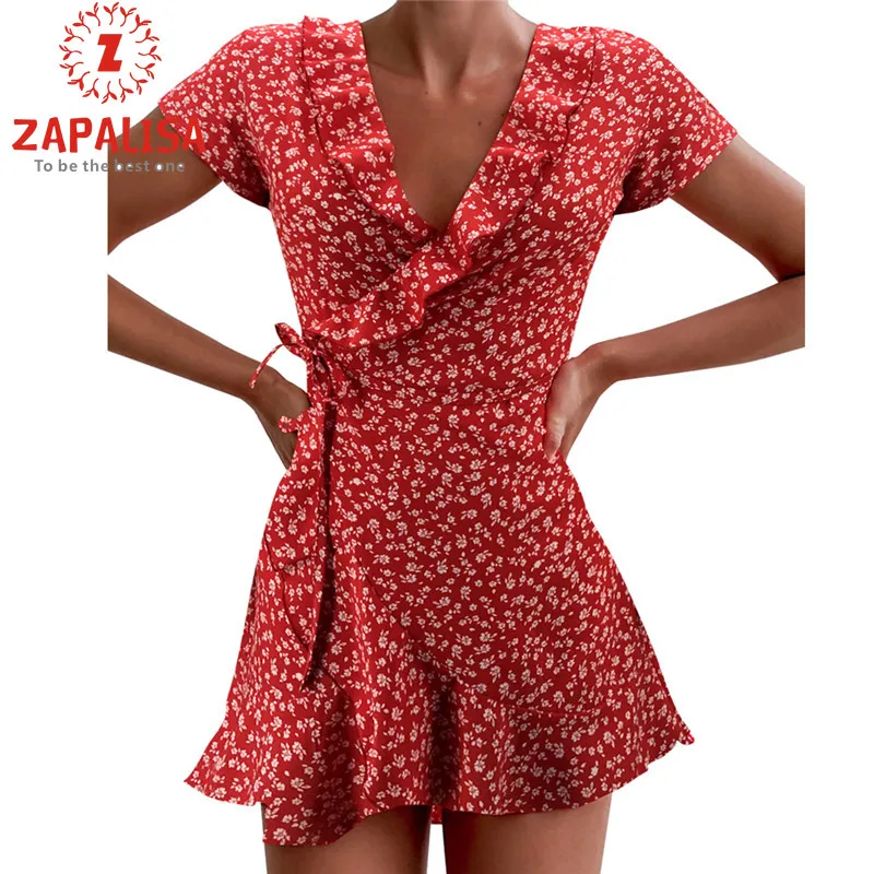 

Женское летнее платье-трапеция, облегающее платье мини в богемном стиле с V-образным вырезом и принтом