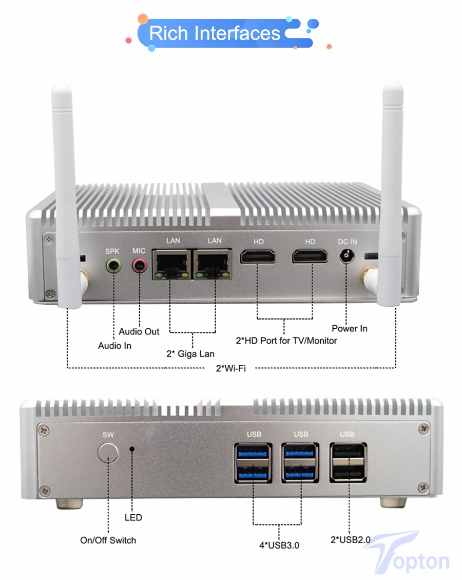 Недорогой мини-компьютер с Windows 10 Pro(64 бит) безвентиляторный Intel Celeron N3150 2 * HDMI
