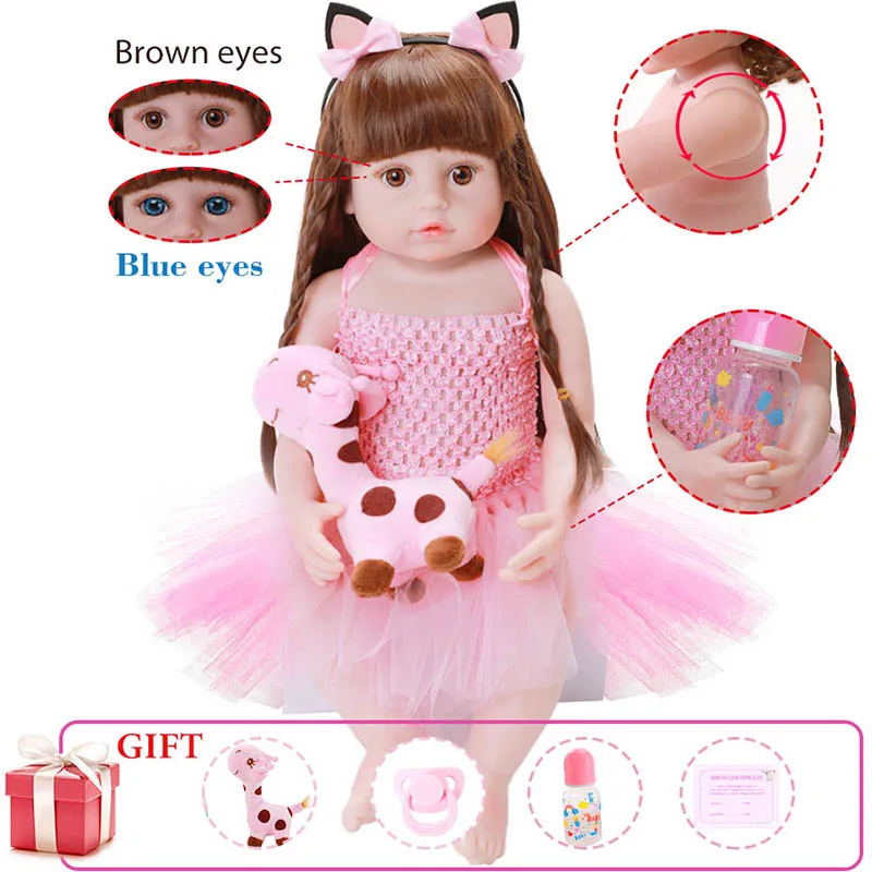 

NEW 56cm Reborn Baby Doll Adorable Realistic Full Silicone Body Dolls With Brown Blue Eyes Full Silicone Body Newborn 22" Doll