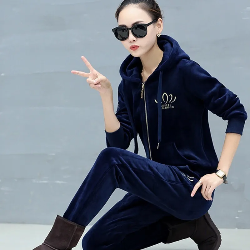 Весенне-осенние золотые бархатные женские комплекты высокого качества