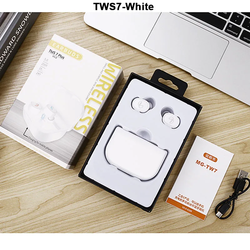 White MINGGE оригинальные TWS7 Bluetooth 5,0 большой емкости 2500 мАч беспроводные стерео наушники лучше, чем i11 i12 i7S i9s tws i10 tws - Цвет: White