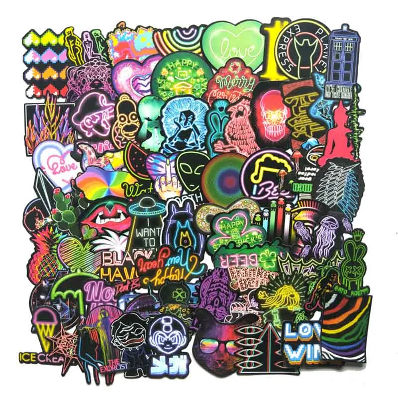 75 шт. неоновая световая наклейка аниме икона животные милые Надписи Наклейка s