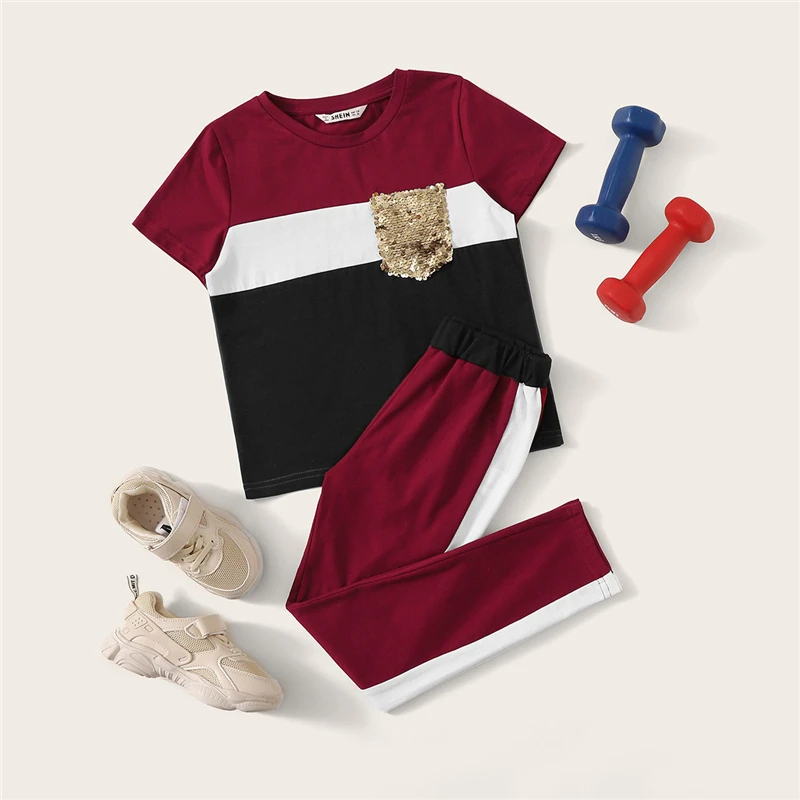 SHEIN Kiddie/укороченный топ с тропическим принтом и байкерские шорты для маленьких девочек, г., летняя одежда без рукавов для активного отдыха обтягивающие комплекты