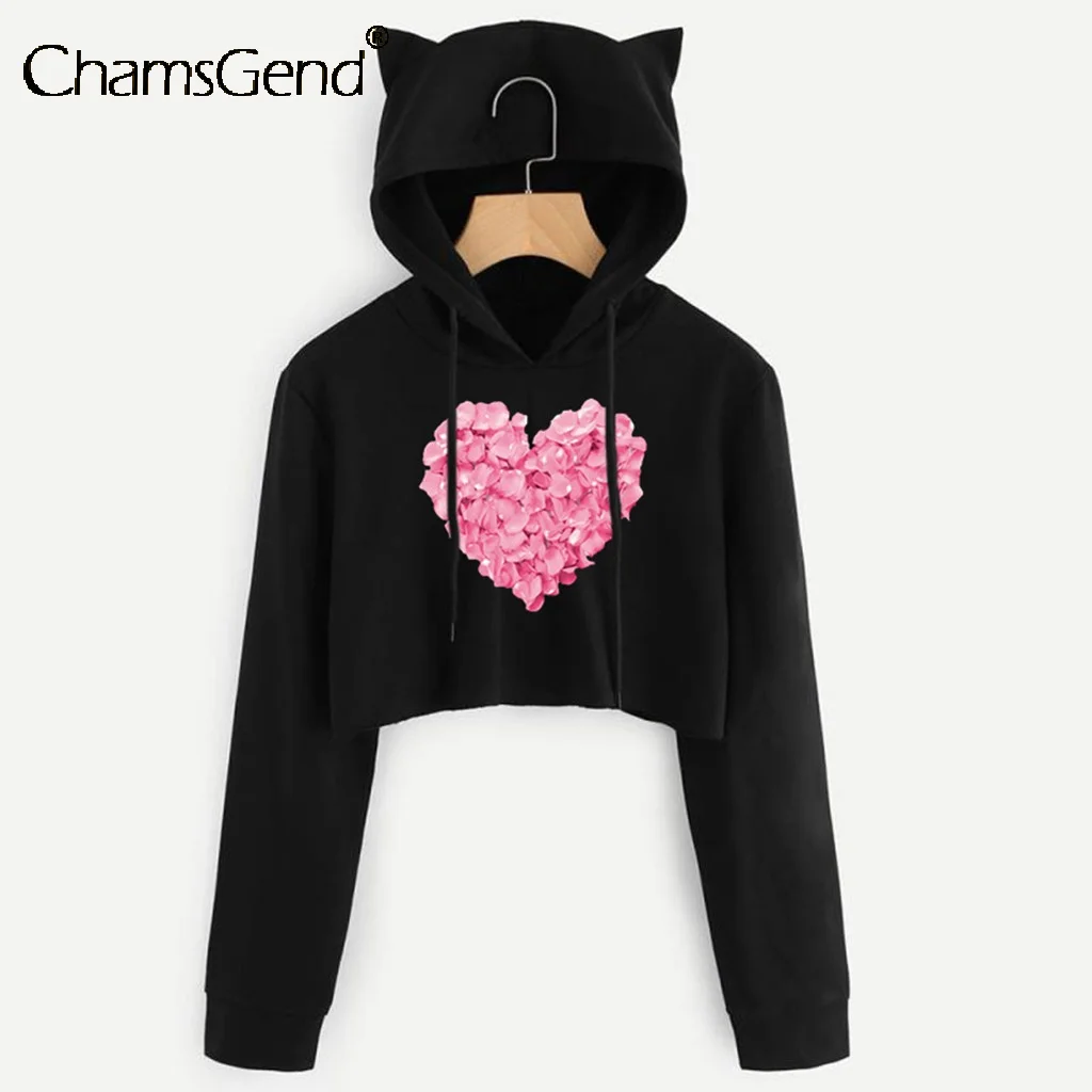 

Женский Укороченный свитшот с принтом «кошачьи уши»