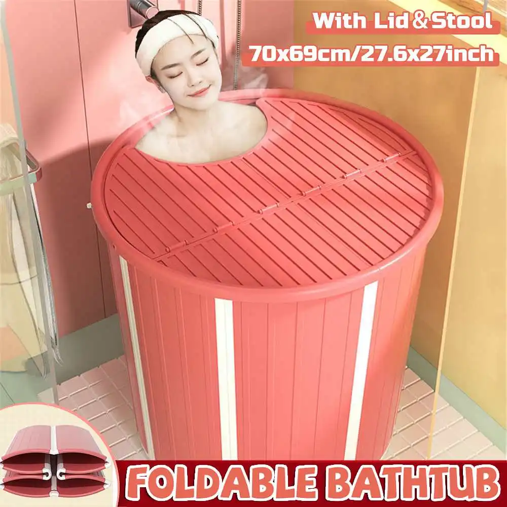 

Folding Bathtub Thickening Adult Bath Barrel Free Inflatable Bracket Portable Bath Bucket Family Household Outdoor SPA Sauna Tub