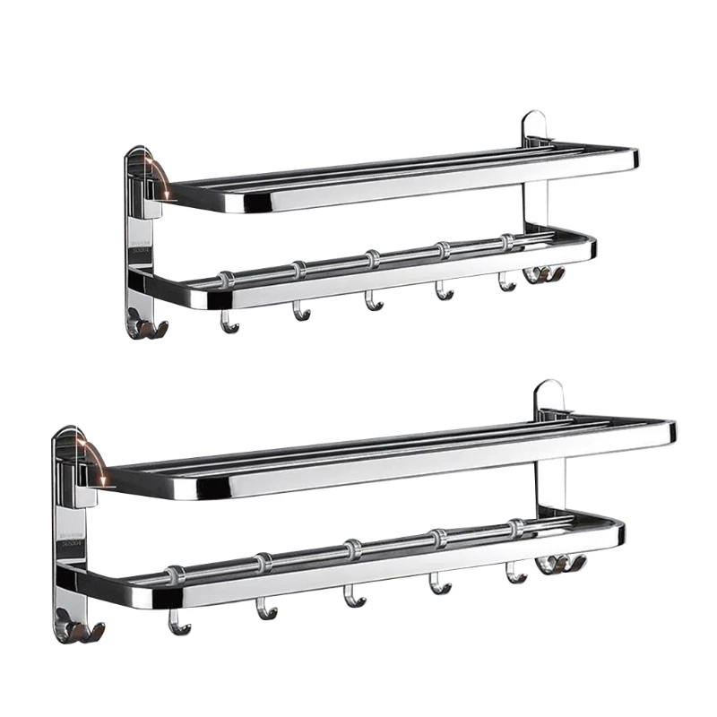 

Нержавеющая сталь настенный складной Ванна Полотенца рейки держатель перфорация Ванная комната полка для хранения с 4 Раздвижные Крючки ...