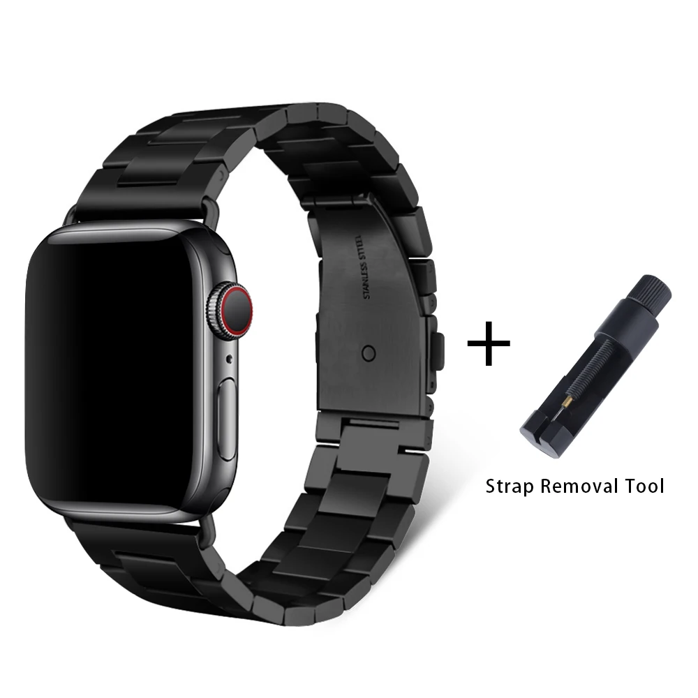 black Ремешок из нержавеющей стали для Apple Watch 42 мм серия 5 4 3 2 1 сменная классическая версия для iWatch ремешок 38 мм металлический ремень - Цвет ремешка: black