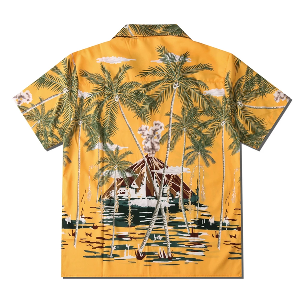 Dark Icon Yellow Hawaiian Shirt Men Summer Short Sleeve Polo Shirts Vintage Men's Shirts