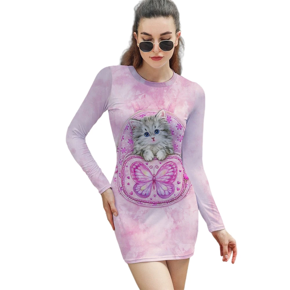 

Factory Outlests New Fashion Cartoon Pattern Dress Female Printed Autumn Sexy Dress Bottoming Clothes Women'S Dresses
