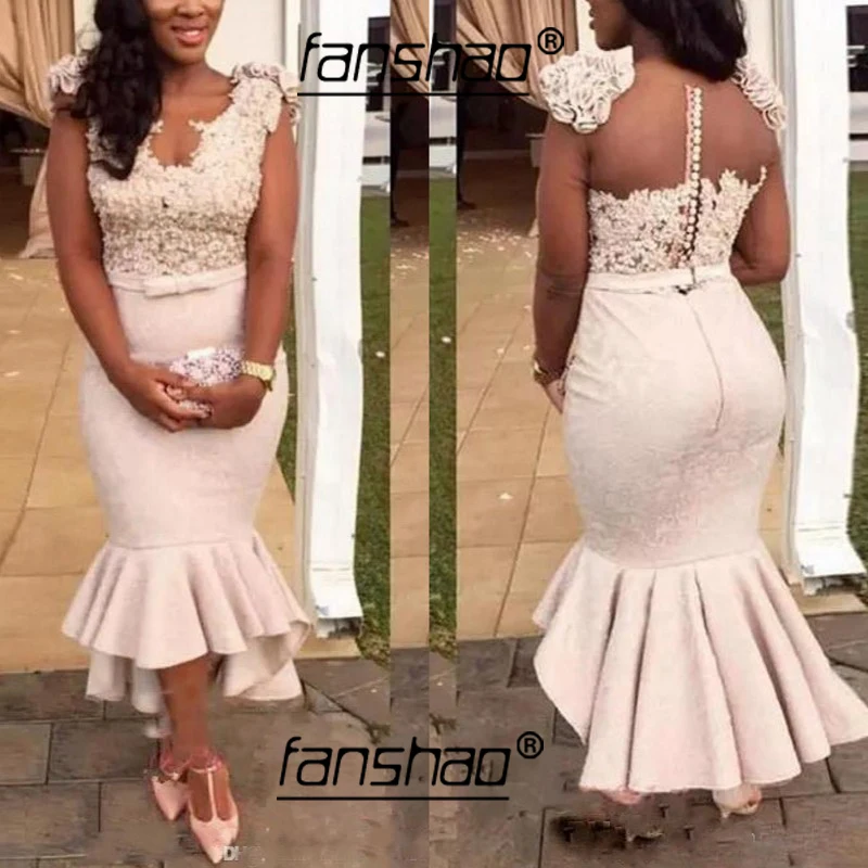 

Fanshao Mermaid Vestido De Festa Lace Ruffles Evening Dresses Appliques Robe De Soiree African Formal Party Gown With Bow Belt