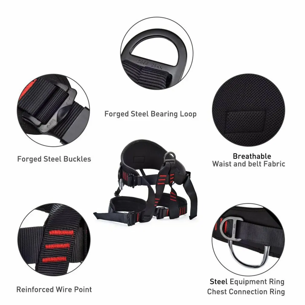 

2021 Professional Outdoor Sports Safety Belt Rock Mountain Climbing Harness Waist Support Half Body Harness Aerial Survival Tool