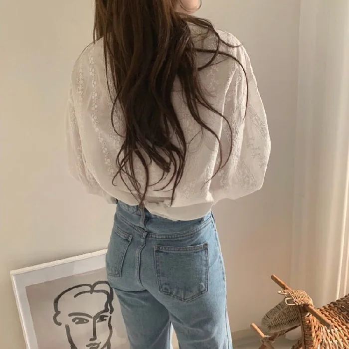 Корейская Элегантная Женская Осенняя блузка с цветочным принтом винтажные