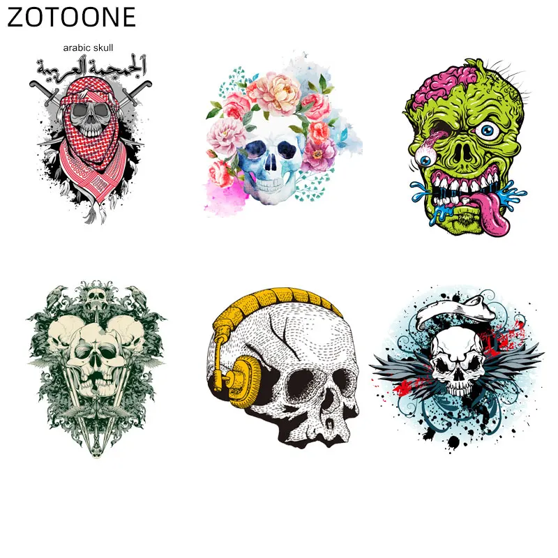 

ZOTOONE Iron on Vinyl Patches for Bag Clothing Flower Skull Patch Heat Transfers Sticker for Kids Applications DIY Appliques G