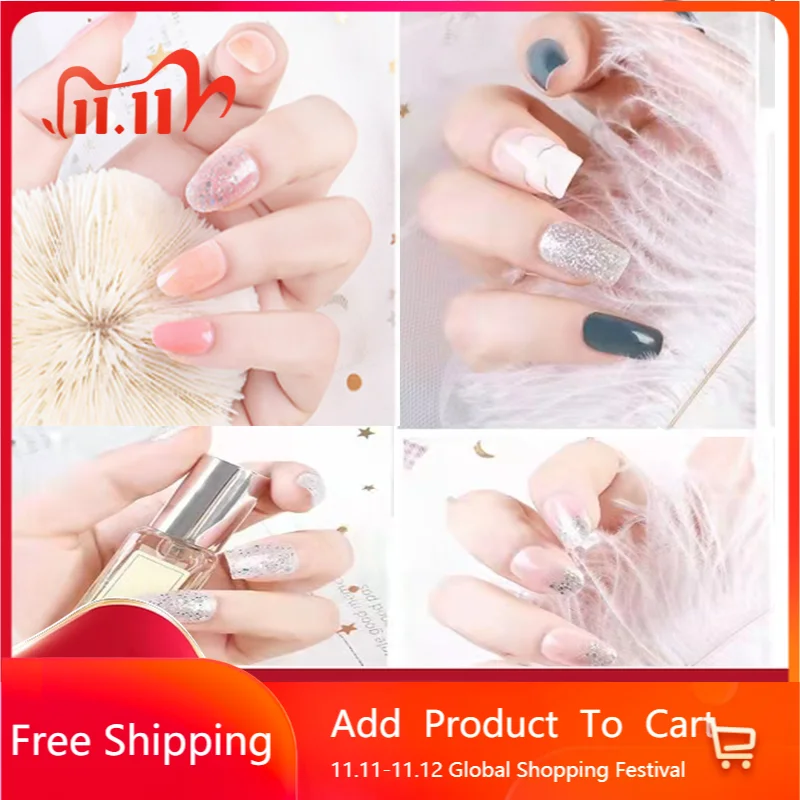 

Fake Nails Art Tips Press on False with Glue Coffin Stick Designs Clear Display Set Full Cover Artificial Short Square Kiss Box