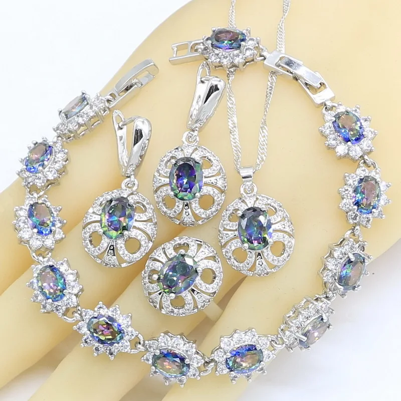 Комплект из колье серёг и браслета серебристого цвета|Ювелирные наборы для