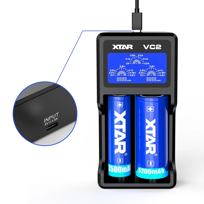 XTAR VC2 Батарея Зарядное устройство ЖК-дисплей 3,6 V 3,7 V 10400/16340/14500/18350/18500/18700/22650/26650/21700 20700 18650 литий-ионный аккумулятор Батарея Зарядное устройство