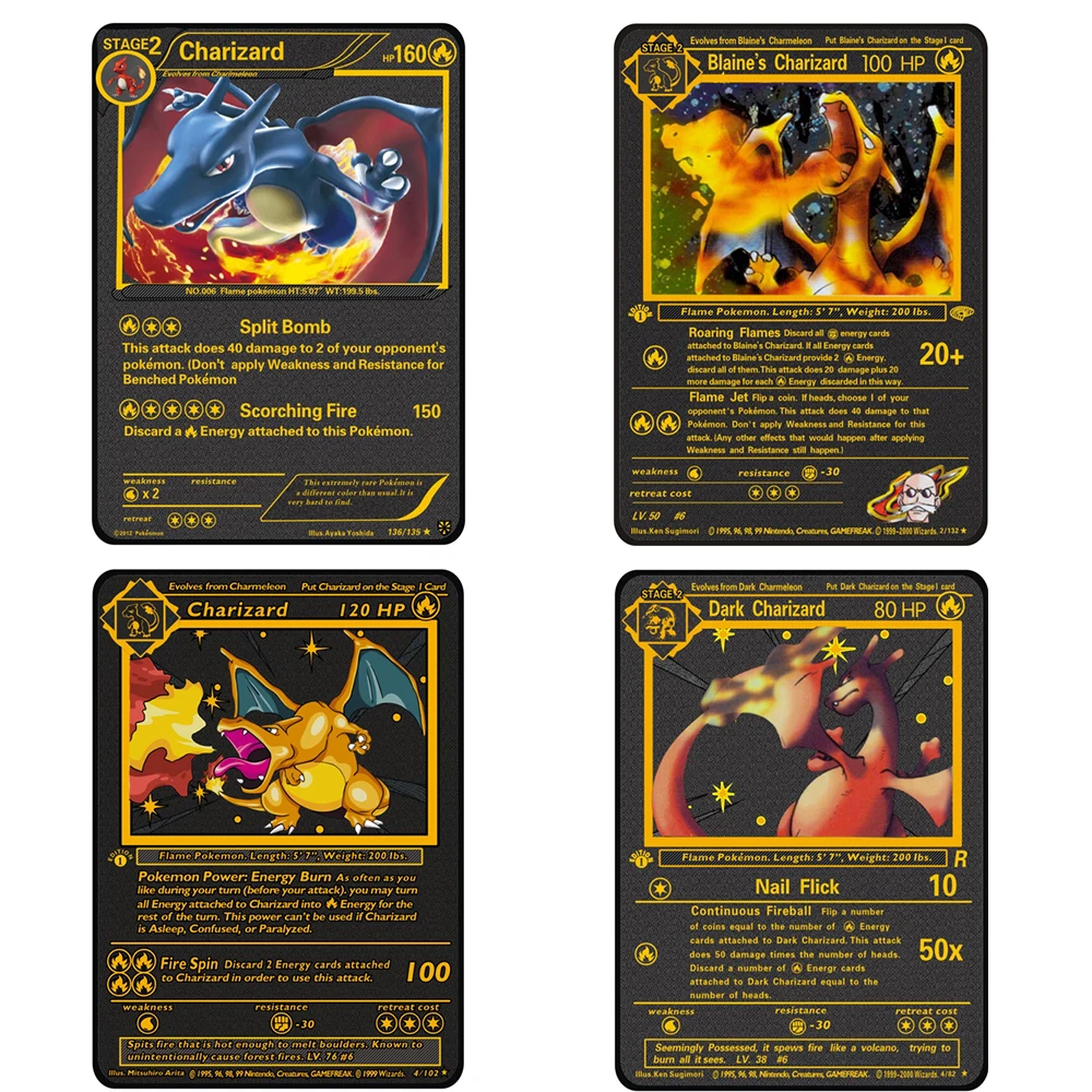 Карты Pokemon Vmax 4 вида черная металлическая Коллекционная карта Charizard Max