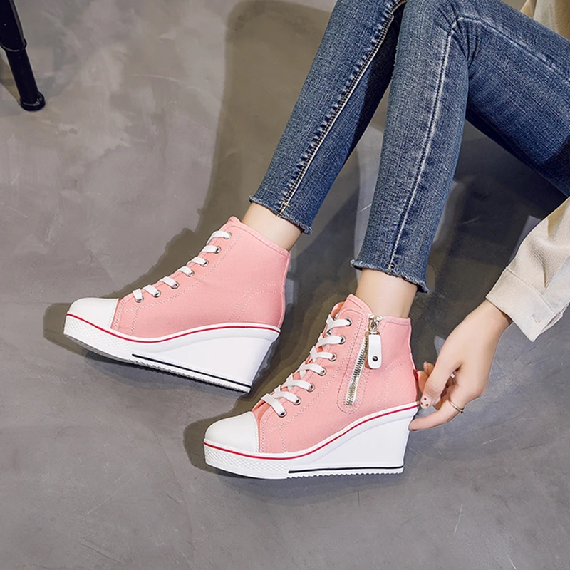 

Size 9 Women Sneakers High Platform Wedges Shoes for Women Heels White High Top Sneakers Ladies Fashion Wedge Sneakers Women