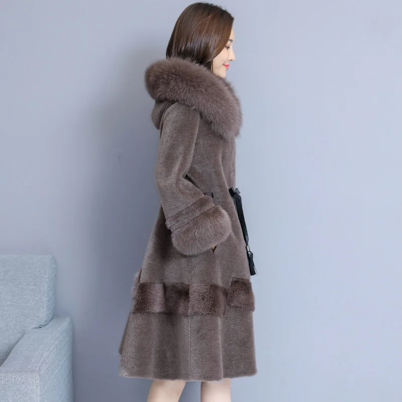 

2020 new winter fox fur collar coat mid-length single-breasted slim fit thick warm large size solid color casual fashion Korean