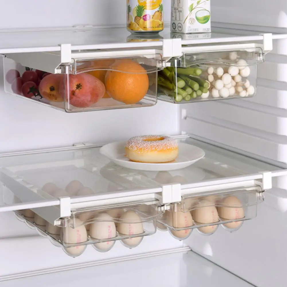

Подвесной ящик для хранения, пластиковые выдвижные ящики большой емкости для кухни, органайзер для холодильника