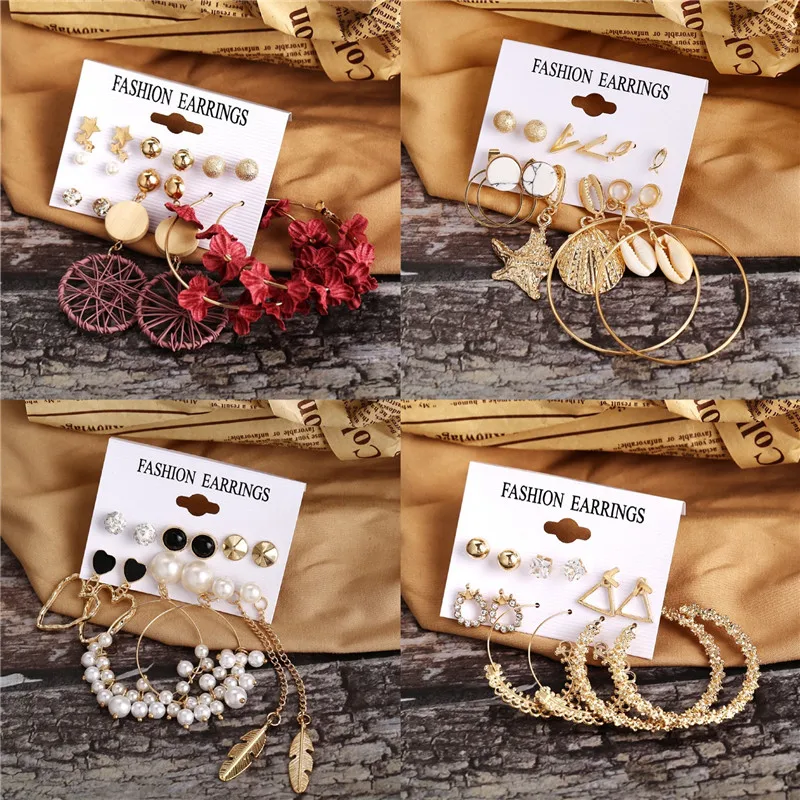 

Luokey Vintage Pearl Dangle Earrings Set For Women Bohemian Earings Fashion Jewellery 2020 Wedding Cute Heart Star Drop Earrings