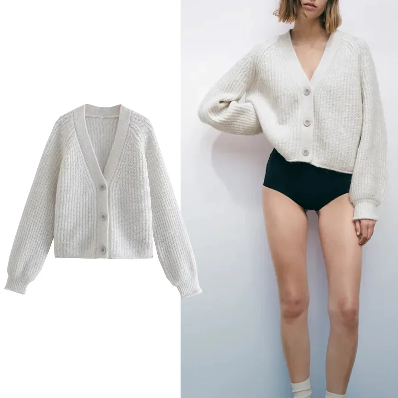 

Осенний кардиган TRAF 2021 Za, женский свитер, однобортный вязаный кардиган, жакет, свитеры, женские топы, винтажное пальто с длинным рукавом