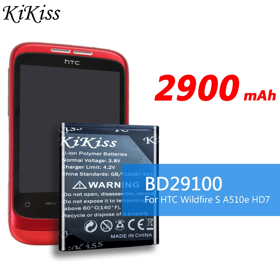 Аккумуляторная батарея KiKiss BD29100 для телефона 2900 мАч HTC Wildfire S G13 A510C A510e HD3 HD7 HD7S T9292