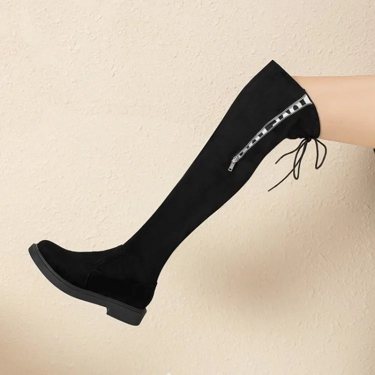 

Женские высокие сапоги выше колена, Новинка осени и зимы 2020, черные эластичные сапоги-туфли на низком каблуке, ботинки мартинсы