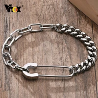 vnox stylish mens pin bracelet never fade stainless steel cuban chain bracelet paperclip chain bracelet punk male jewelry