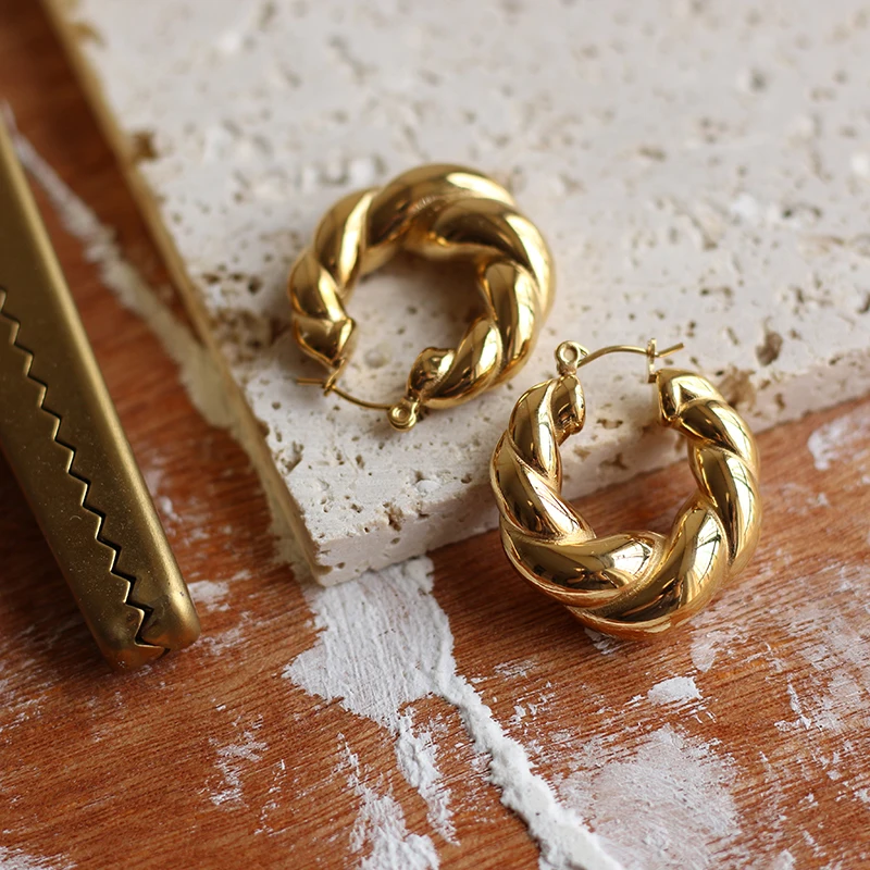 

Amaiyllis 18k Gold Croissant Twist Hoops Earrings Fashion Hollow Earrings Stud For Female Bijoux Jewelry Gift
