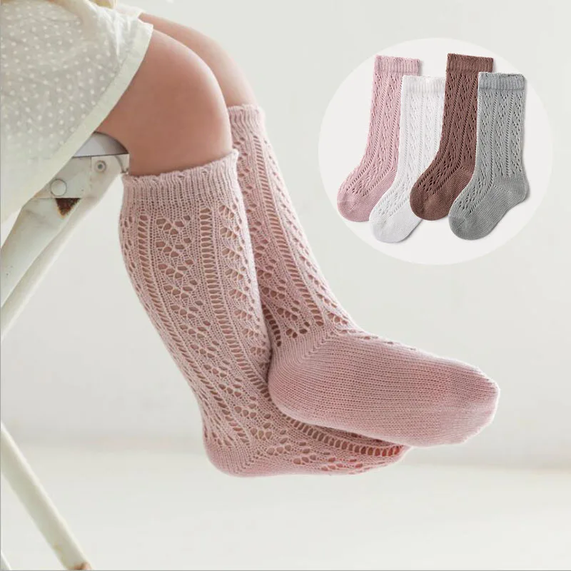 Носки до колена для маленьких девочек, милые хлопковые длинные носки принцессы для девочек, летние весенние сетчатые носки для новорожденн...
