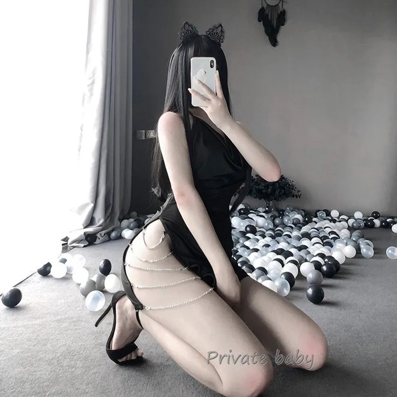 

Sexy Bodycon Dress For Women Elegant Party Club Wearing Ladies Open Chest Side ChainDesign Costumes With Cute Thong Fashion